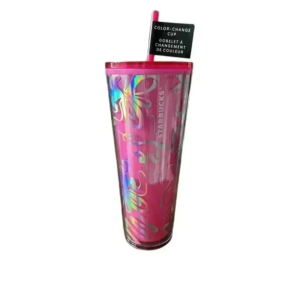 Starbucks Hot Pink Silver Bows Ribbons Color Change Venti Tumbler Demure Cutesy